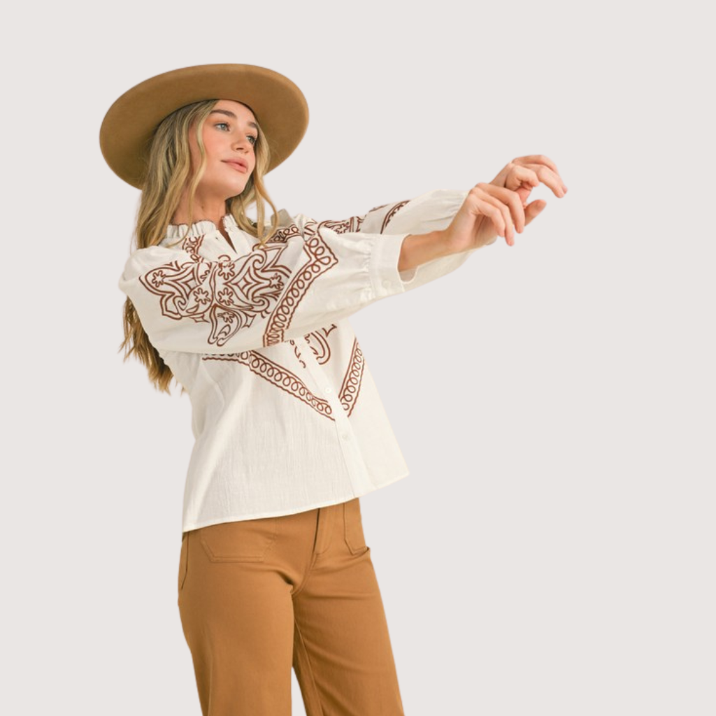 トップス sahara 2way Cord Embroidery Top SAHARA STITCH EMBROIDERED COTTON TOP – GlamPark Boutique