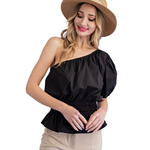 Load image into Gallery viewer, BASHA BLACK ONE SLEEVE BLOUSE