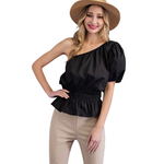 Load image into Gallery viewer, BASHA BLACK ONE SLEEVE BLOUSE