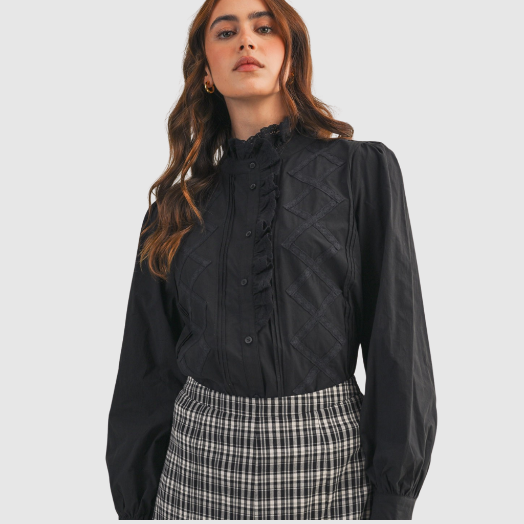 RUFFLE LACE TRIM BOTTON DOWN TOP