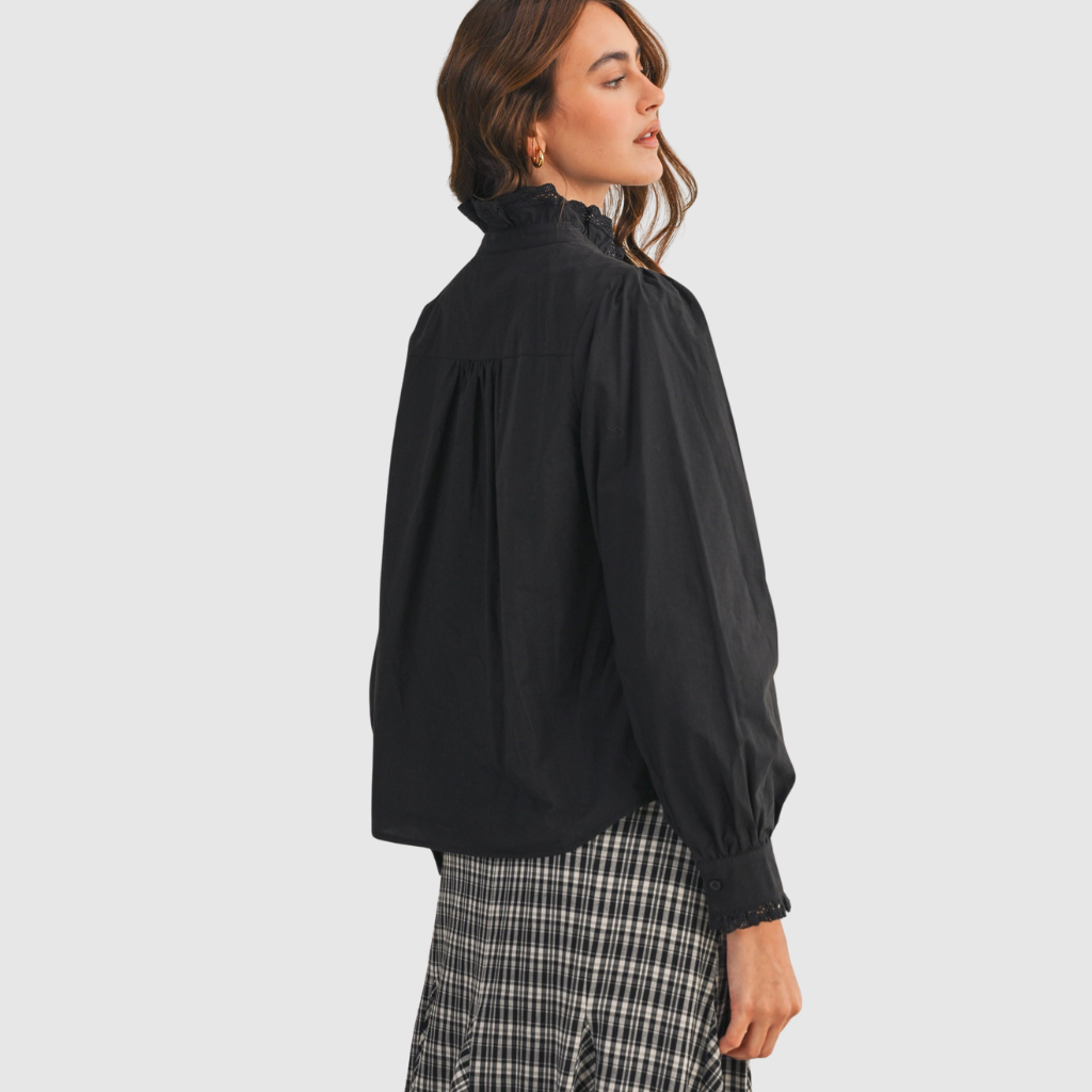 RUFFLE LACE TRIM BOTTON DOWN TOP