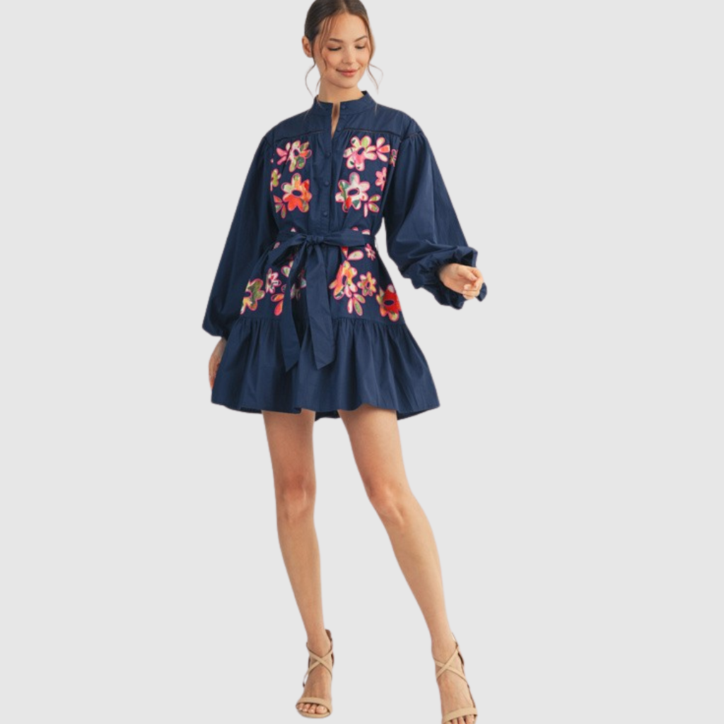 MIDNIGHT BLOOM EMBROIDERED DRESS