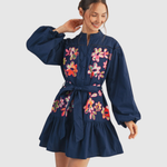 Load image into Gallery viewer, MIDNIGHT BLOOM EMBROIDERED DRESS
