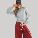 Load image into Gallery viewer, PASTEL BLUE PUFF SLEEVE HENLEY SWEATER PULLOVER
