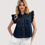 Load image into Gallery viewer, INDIGO RUFFLE DENIM TOP
