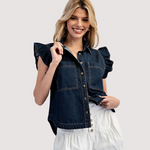 Load image into Gallery viewer, INDIGO RUFFLE DENIM TOP
