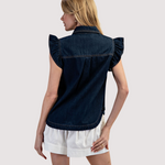 Load image into Gallery viewer, INDIGO RUFFLE DENIM TOP
