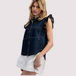 Load image into Gallery viewer, INDIGO RUFFLE DENIM TOP
