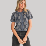 Load image into Gallery viewer, NAVY BLACK BLOOM FLORAL KNIT CARDIGAN
