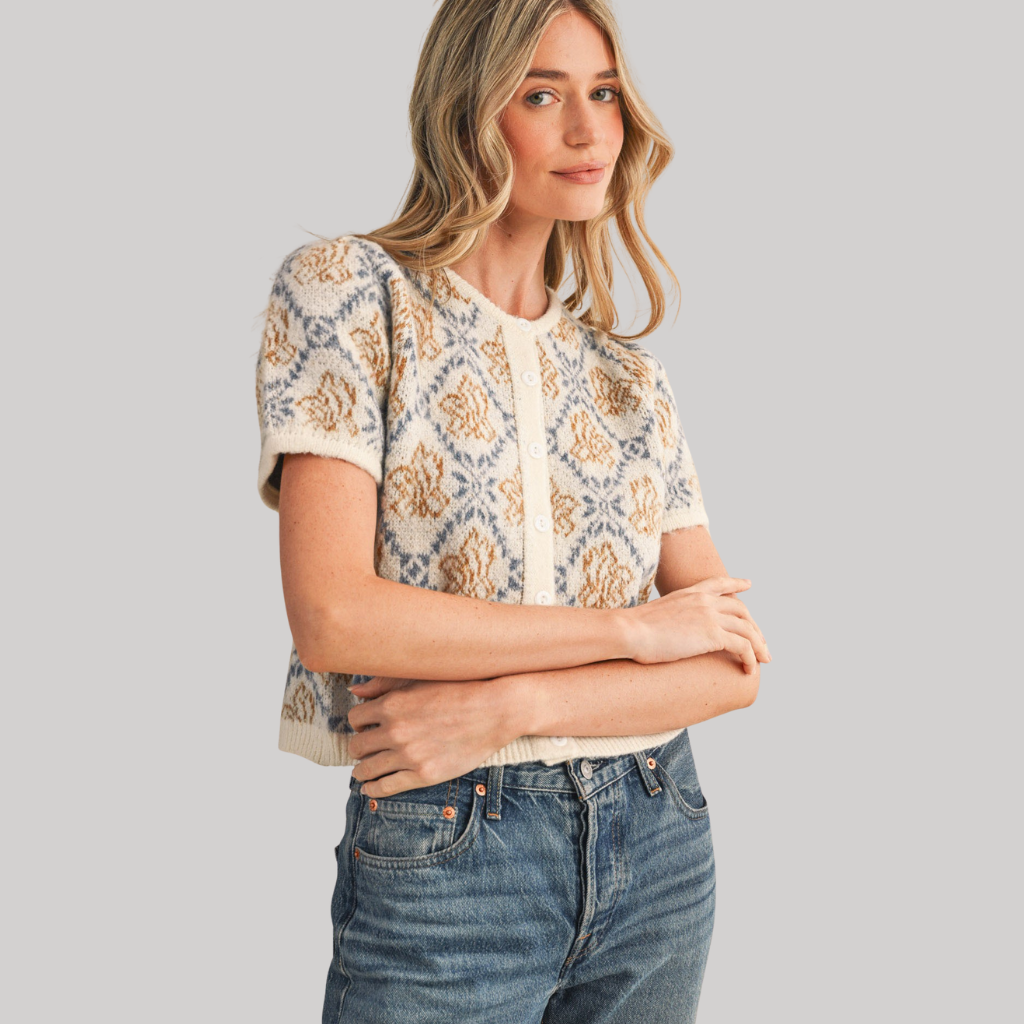 IVORY BLOOM FLORAL KNIT TOP CARDIGAN