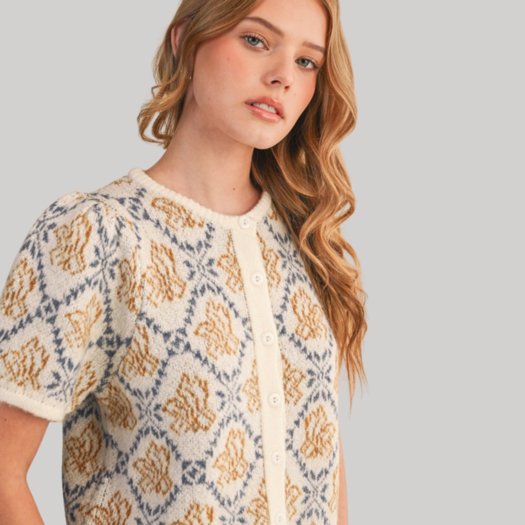 IVORY BLOOM FLORAL KNIT TOP CARDIGAN