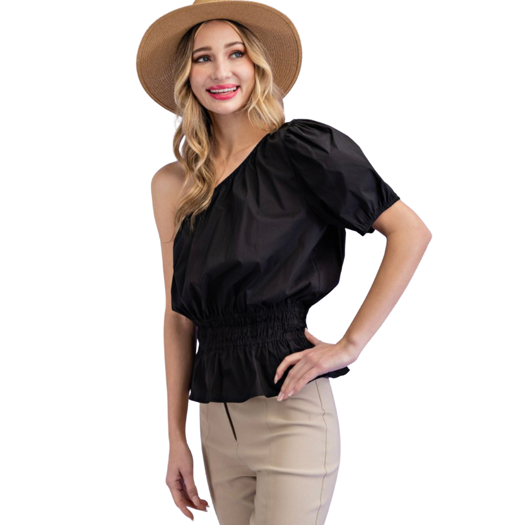 BASHA BLACK ONE SLEEVE BLOUSE