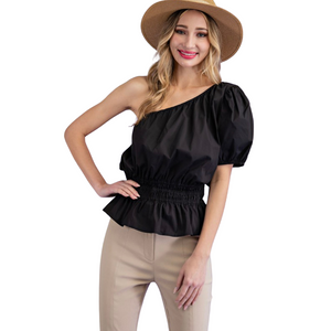 BASHA BLACK ONE SLEEVE BLOUSE