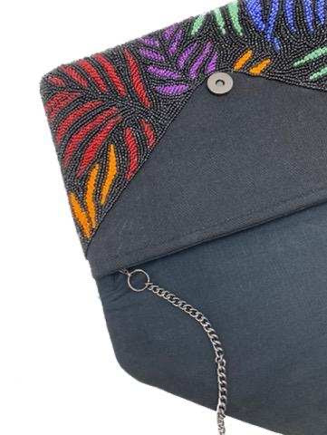 BLACK MULTI-COLOR LEAF BEADSED CLUTCH