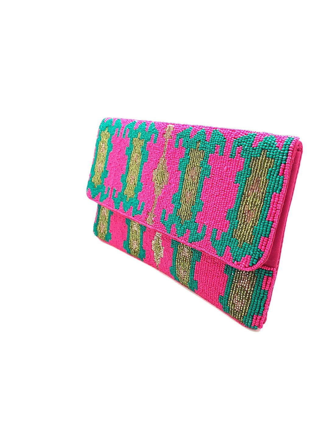 AZTEC FUCHISIA & GREEN CLUTCH