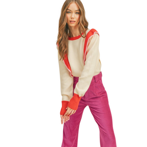 MALAGA RUFFLE PULLOVER PINK-RED COMBO