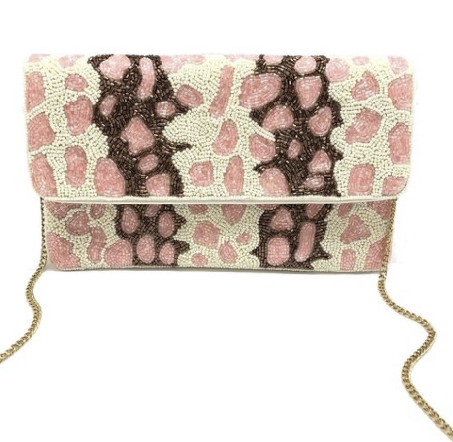 PINK CREAM LEOPARD CLUTCH
