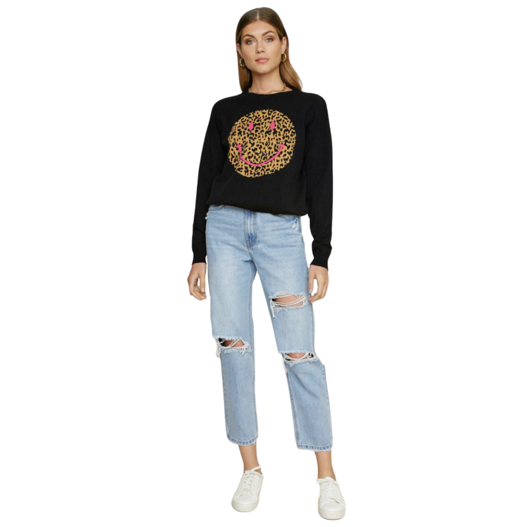 LEOPARD SMILY FACE SWEATER