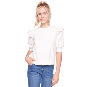 Open image in slideshow, RUFFLE SLEEVE SWEATSHIRT TOP
